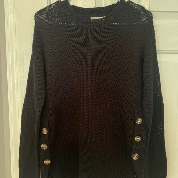Harper Sweaters - Women's Black layering  Sweater with Button Detail